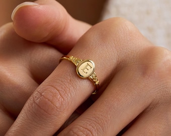 Anello con sigillo iniziale personalizzato, anelli con lettere personalizzate, regali per la festa della mamma, anelli per donna