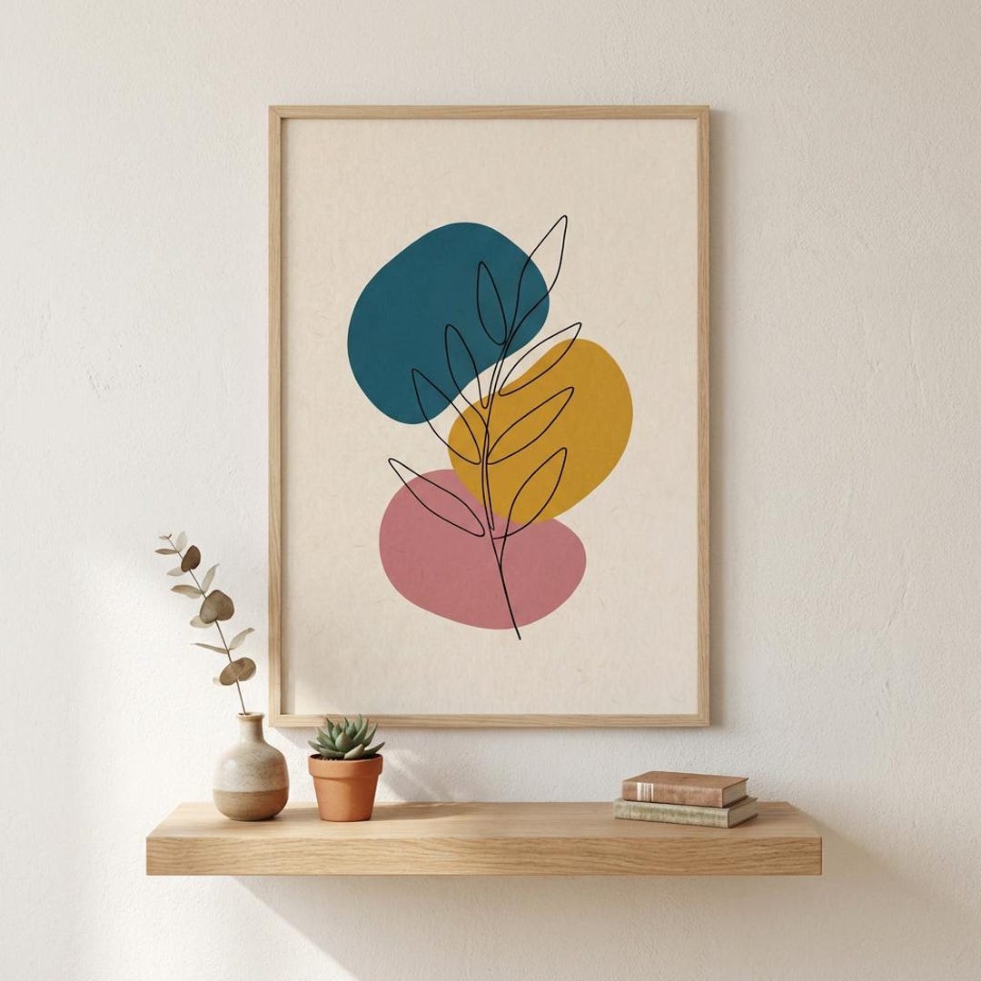Terracotta Sun and Birds Boho Wall Art Mid Century Modern Abstract ...