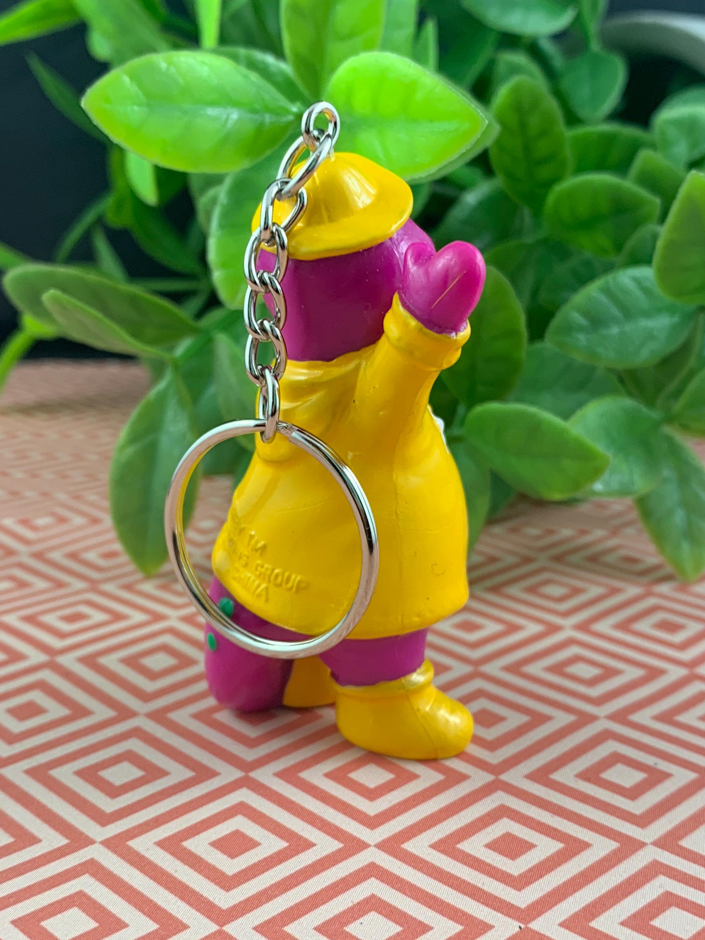 Barney Dinosaur Yellow Rainsuit Keychain – Upcycled Vintage Toy Charm ...