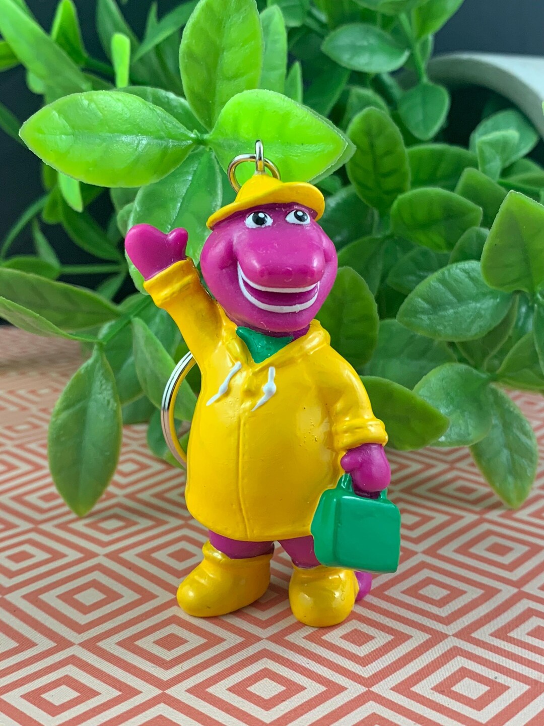 Barney Dinosaur Yellow Rainsuit Keychain – Upcycled Vintage Toy Charm ...