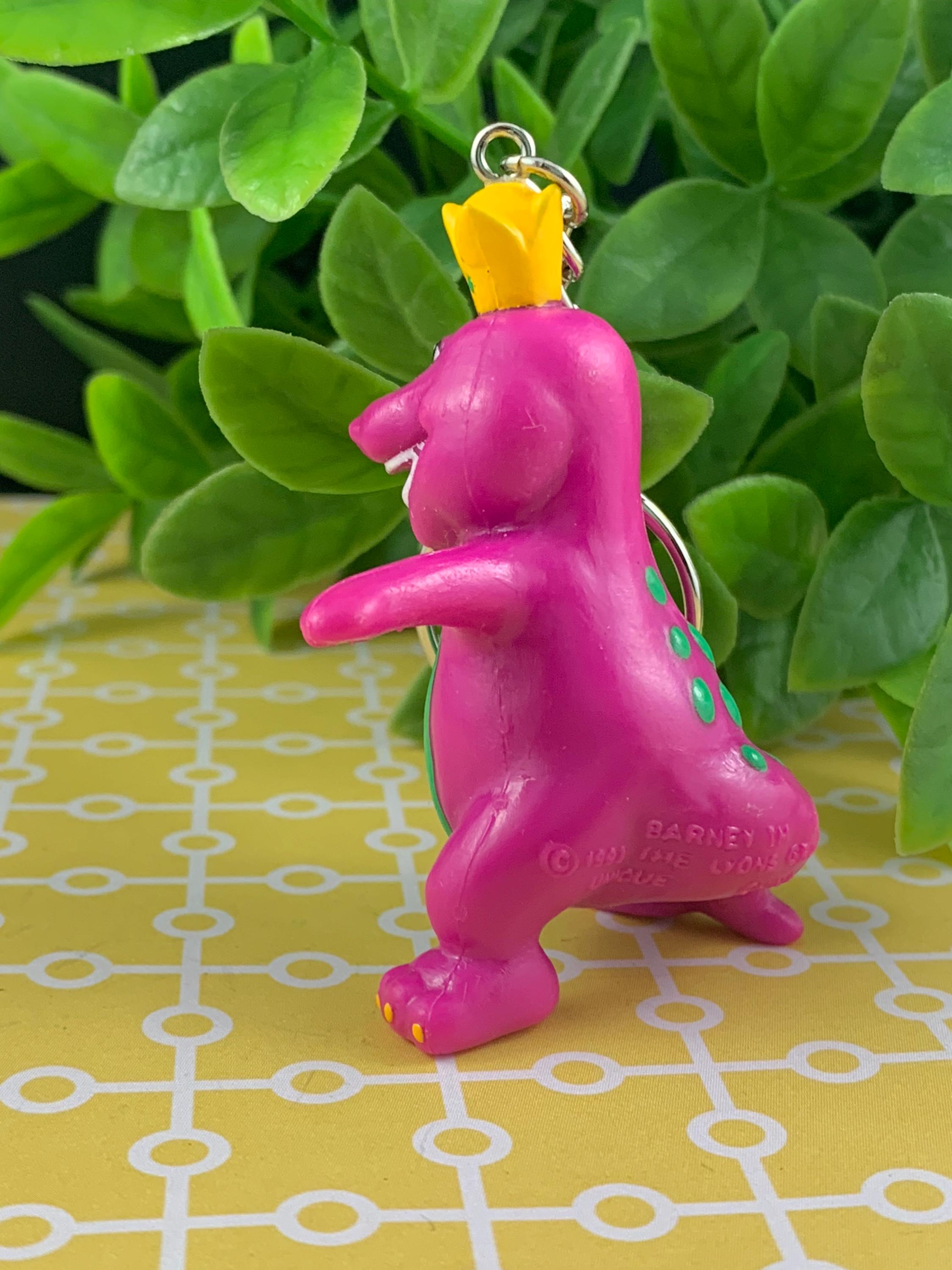 Barney Dinosaur Crowned Keychain – Upcycled Vintage Toy Charm – Cute ...