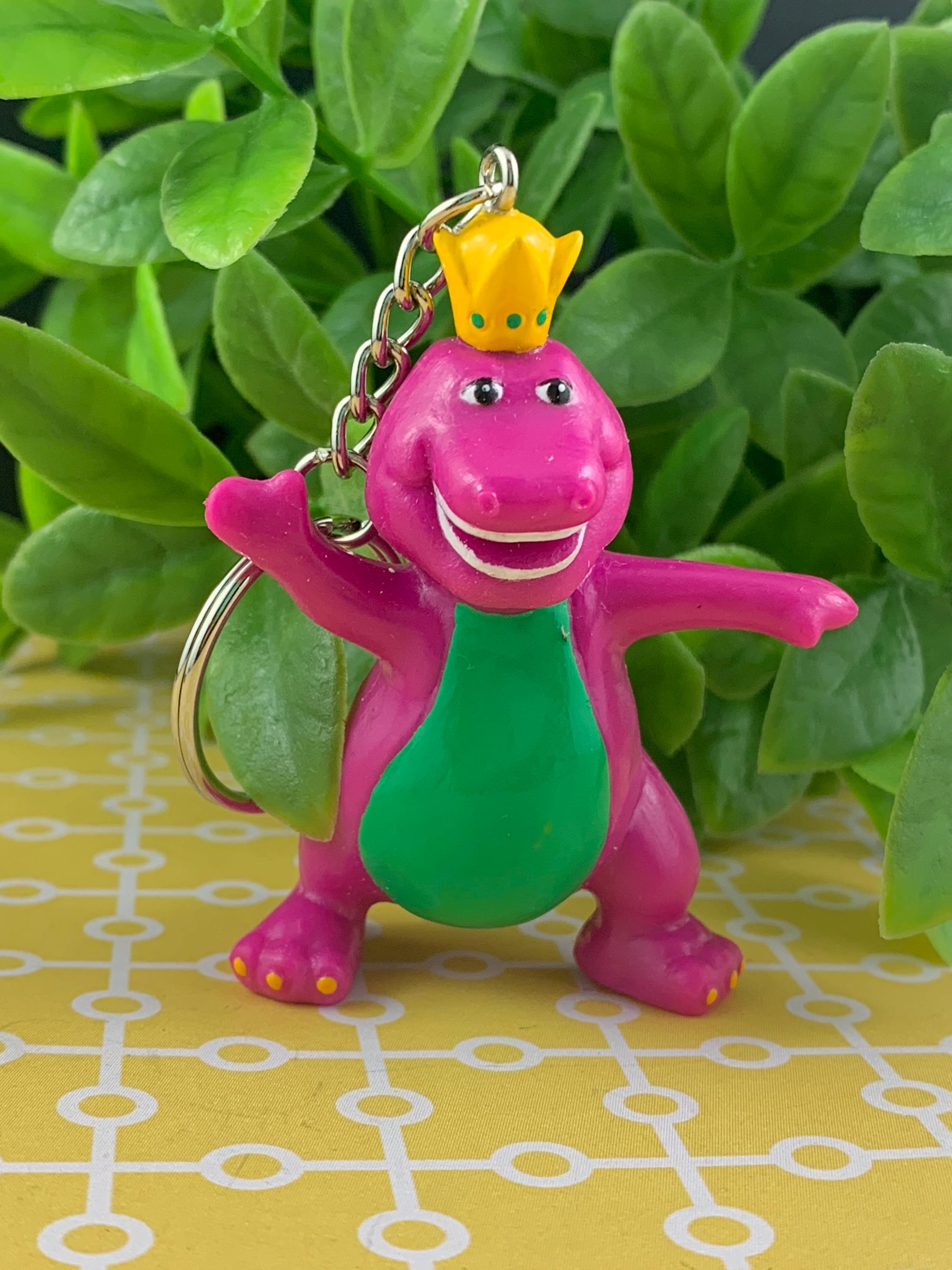Barney Dinosaur Crowned Keychain – Upcycled Vintage Toy Charm – Cute ...