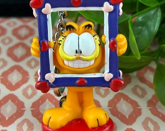 Vintage 1980s PAWS Garfield Love Frame PVC Figure Keychain | Garfield Picture Frame Charm | Retro Cartoon Collectible Gift