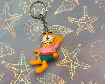 Unique Garfield with Pink Shirt Keychain Backpack Charm - Upcycled 1981 Garfield Toy - United Feature Syndicate Distributed