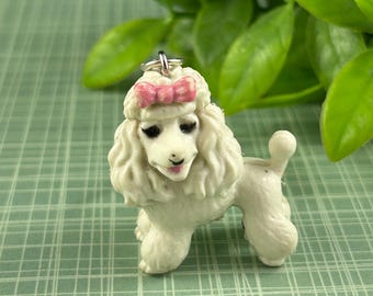 Llavero vintage Topps de caniche: dije de perro hecho a mano, dije de caniche blanco para bolso, llavero con figura en miniatura, regalo para amantes de los perros.
