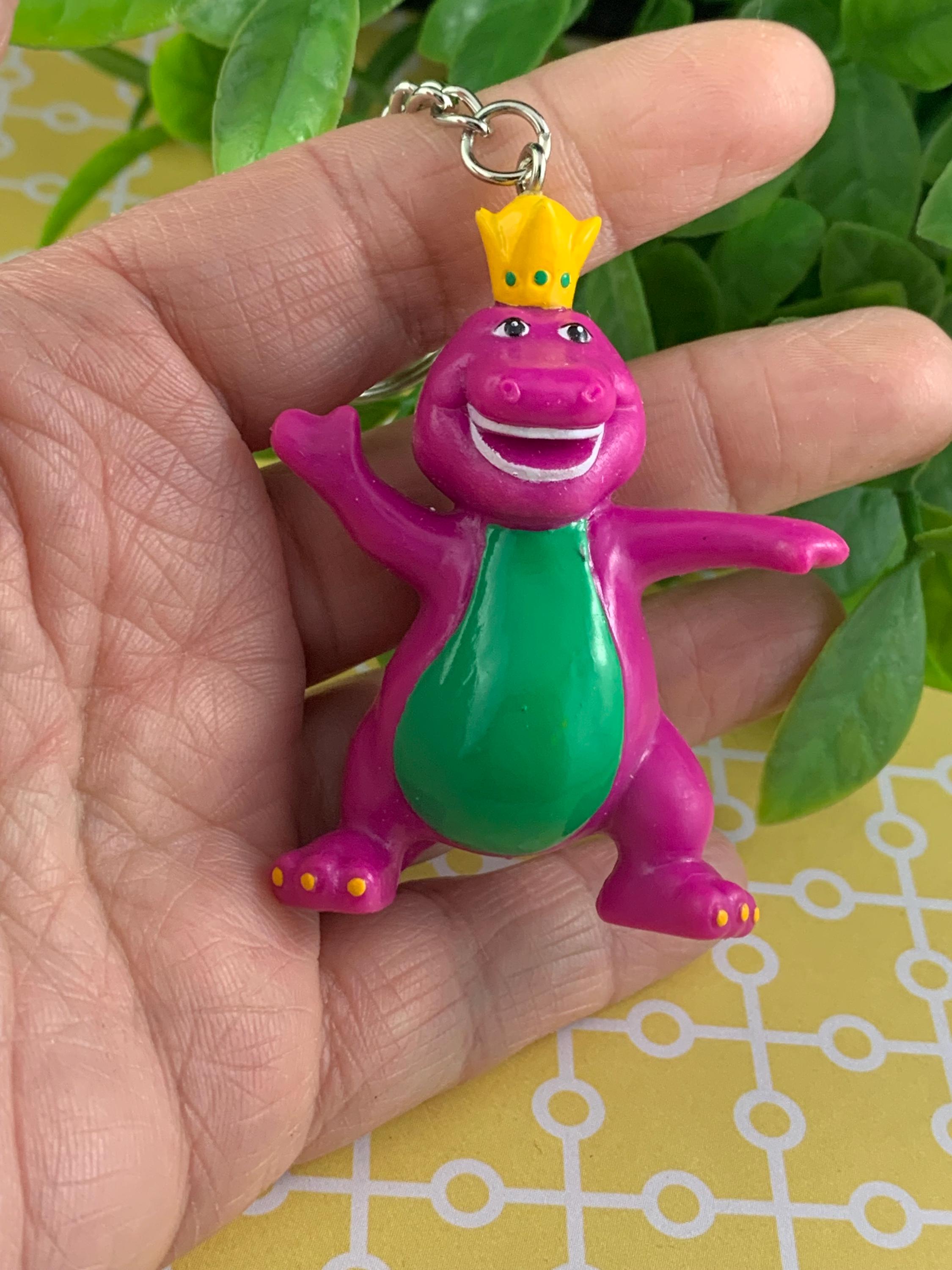 Barney Dinosaur Crowned Keychain – Upcycled Vintage Toy Charm – Cute ...