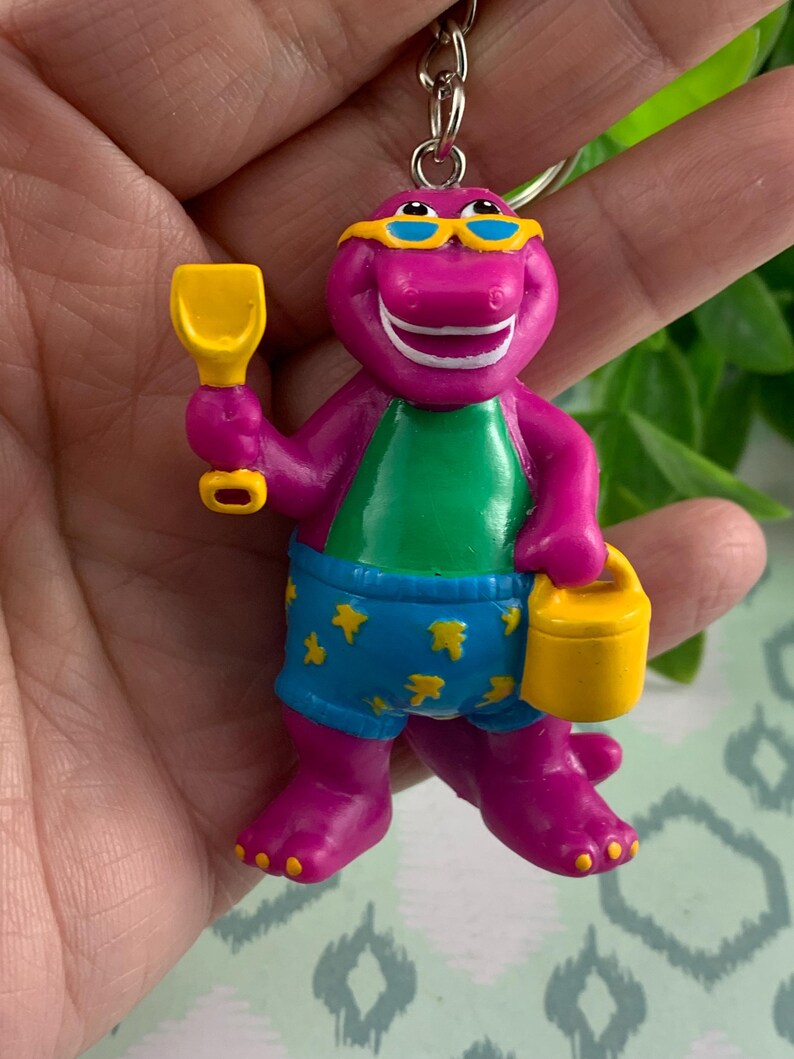 Barney Dinosaur Beach Ready Keychain – Upcycled Vintage Toy Charm ...