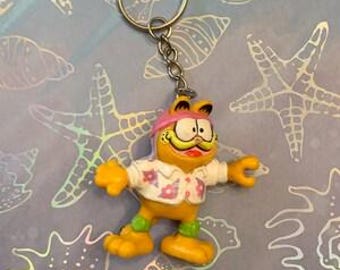 Unique Garfield with Helmet Keychain Backpack Charm - Upcycled 1981 Garfield Toy - United Feature Syndicate Distributed