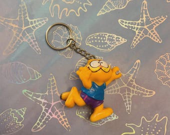 Unique Garfield with Blue Shirt Keychain Backpack Charm - Upcycled 1981 Garfield Toy - United Feature Syndicate Distributed