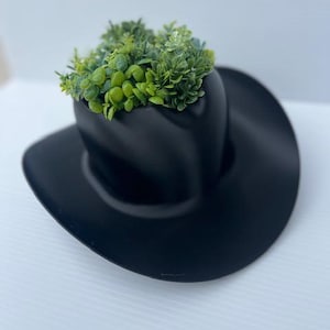 Maceta con forma de sombrero de vaquero / Maceta para suculentas de estilo western / Decoración de interior de PLA negro