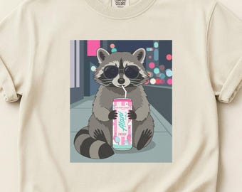 Raccoon Energy Drink Graphic Tee, Alani Nu Cotton Candy Aesthetic Shirt, Funny Trash Panda Caffeine Lover Gift