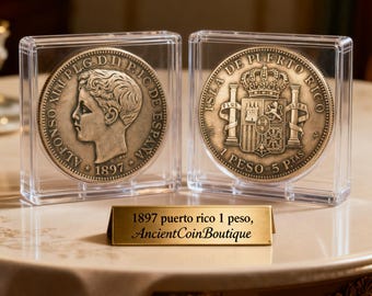 Moneda de colección histórica colonial española del Caribe de 1897, 1 peso de Puerto Rico