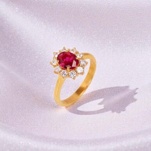 14K Gold Ruby Engagement Ring, Oval Ruby Halo Ring, Diamond Halo Ring, July Birthstone Ring, Vintage Style Gold Ring (10kt ,9kt ,14k gold )