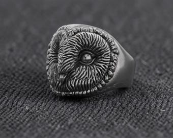 Handgemachte Sterling Silber Eule Ring: Gothic Tier Eule Sterling Silber Ring, Detaillierte Schleiereule Tier Schmuck oft handgefertigt beliebt bei Eule