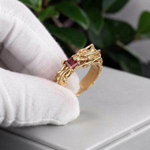 14k Gold Dragon Ring, Serpent Mythology Animal Jewelry,Dragon lover ruby band gift for her birthday ,memoraial day gift for him and her