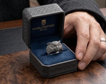 Sterling Silber Eule Ring, heiße Eule Hochzeitsband, 925, Hochzeitsringe, Nachteule Ehering, Schleiereule Ring, Geschenk für Mann