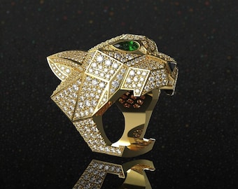 Panther Kopf Ring, Vergoldeter Statement Ring, Geschenk Für Ihn