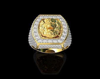 18k Gold Löwenkopf Ring mit Diamanten - Iced Out Gold König Löwe Statement Ring, Luxus Herrenschmuck, Geburtstagsgeschenk für ihn