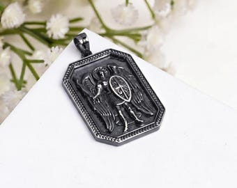 Massiver Silber St. Michael Anhänger, Erzengel Michael Halskette, religiöser Schutz Schmuck, katholische Schutzpatron St. Medaille, Geschenk für Sie und Ihn