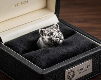 Mens Panther Ring Silver, Wild Cat Leopard Ring, 3D Big Cat Statement Ring, Gothic Punk Animal Jewelry, Unique Gift for Boyfriend, Handmade