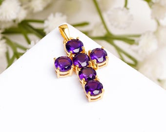 Amethyst Kreuz Anhänger, Weihnachtsgeschenk, Sterling Silber Religiöser Kreuz Anhänger, Februar Birthstone Kreuz, Religiöses Halskette Geschenk