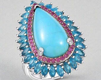 Dornröschen Türkis Verlobungsring Blau Türkis Ring Dezember Birthstone Schmuck Türkis Silber Ring