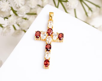 Natürliche Multi Stein Anhänger Halskette, 925 Sterling Silber, Heilige Kreuz Anhänger, Anhänger, Charm Anhänger, Weihnachtsgeschenk, Geschenk für sie