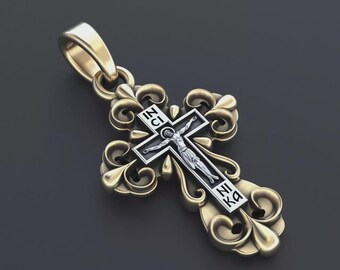 Zwei Ton Kruzifix Kreuz Anhänger 925 Silber Gold Jesus Kreuz Halskette Katholische Religiöse Schmuck Heilige Benedikt Medaille Handgemacht