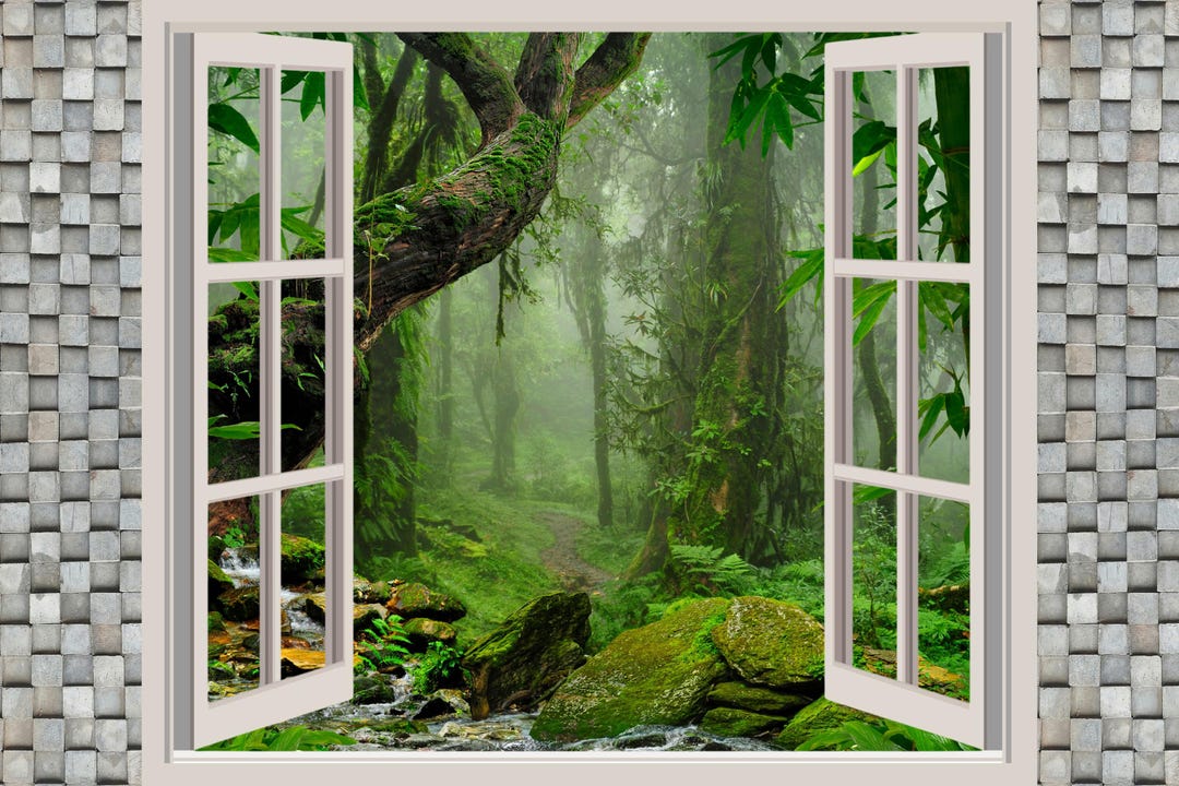 Open Window Forest View Print – Faux Window Art, Tree View Canvas ...