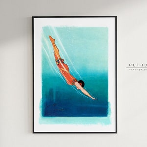 Diving Woman Printable Wall Art | Swimming Art | 20s Flapper Bathing Beauty | Art Deco Print | Bathroom Decor | VP2