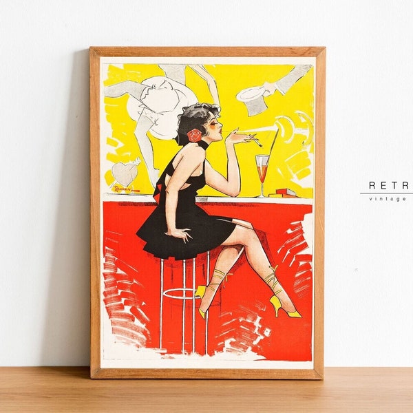 Art Deco FLAPPER Drinking At The Bar | Printable Art | RETRO Poster | 20s French art Prints Digital | VP10