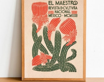 Mexico Cactus Vintage Art Print, Boho Wall Decor, Printable Mid Century Wall Art (Digital Download)