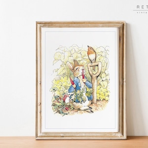 Beatrix Potter Print | PETER RABBIT Eats Carrots Printable Wall Art | Nursery Decor Digital Download | NU1