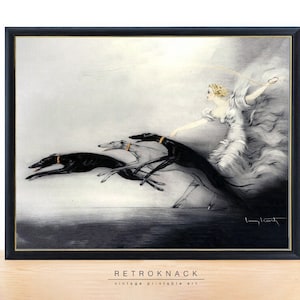 Art Deco Flapper Running with Greyhounds Louis Icart Print | Printable Wall Art | Dog Print | Digital Flapper Download | PT10