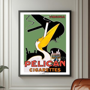 Manifesto pubblicitario di sigarette / Stampa artistica da parete Pelican, Pubblicità francese retrò / Decorazione da bar / Divertenti regali Pelican / VP101