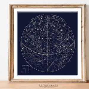 Mapa de estrellas, Arte de pared del sur / imprimible Cielo nocturno / Decoración celestial / Regalos de astronomía / Impresión de constelaciones antiguas / EP9