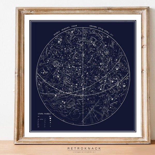 South Constellations Map | Printable Art January to April Ski | Celestial Decor | Antique Star Map Print Digital Download | EP9