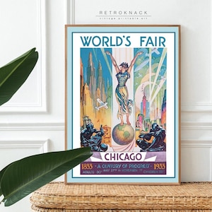 Retro poster Chicago World's Fair 1933 | Afdrukbare muurkunst | Art deco vintage reisafdrukken digitale download | TP9