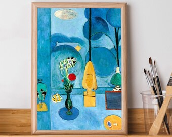 マティスの壁画、青い窓の絵画、アンリ・マティスの版画、古典美術版画