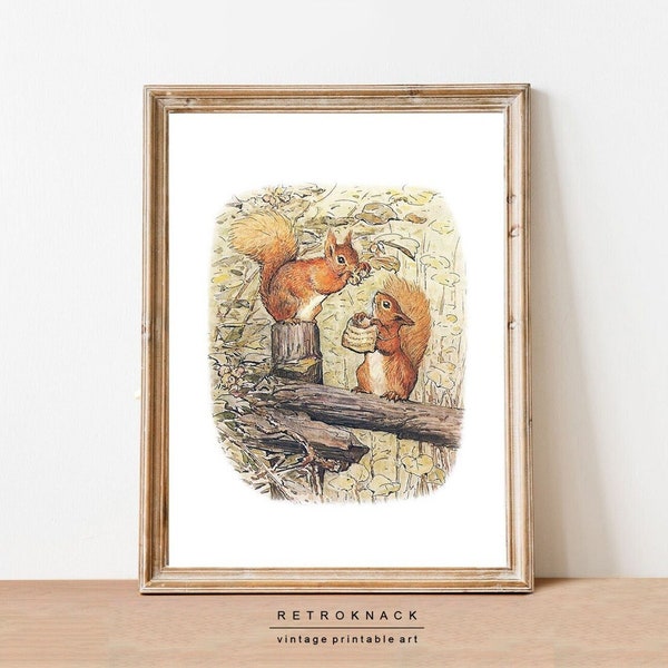 Beatrix Potter Prints | Squirrels Printable Wall Art | Woodland Nursery Decor | Squirrel Gifts | NU10