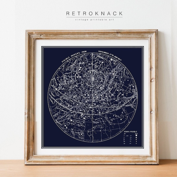 South Constellations Map | Printable Art November to January Ski | Celestial Decor | Antique Star Map Print Digital Download | EP8