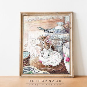Beatrix Potter-afdrukken | Mooi muizenpaar | Afdrukbare muurkunst | Kinderkamerdecoratie| NU14