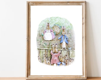 Beatrix Potter imprime la famille Peter Rabbit | Art mural imprimable | Décoration de chambre d'enfant | Cadeau bébé | NU17