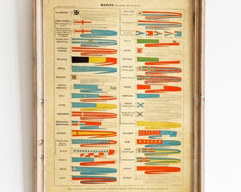 Nautical Signals, War Flags Printable Wall Art | Antique French Poster Print | Nautical Decor | Marine Gifts For Men | EP32