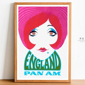 Pôster Pan Am Inglaterra, garota britânica mod dos anos 60 | Arte de parede vintage para impressão | Moderno de meados do século | Arte de parede pop art | TP32