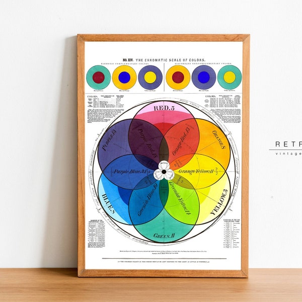 Antique Color Wheel Poster | Printable Wall Art Rare 1800s Educational Poster | Artist Gift | EP2