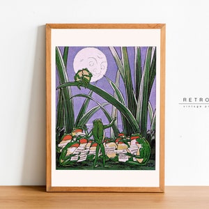 FROSCH & VOLLMOND! | Druckbare Wandkunst | Vintage Illustration Froschorchester, Anthropomorphe Kunst | AK5