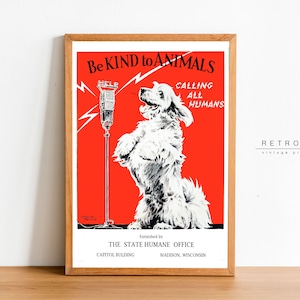 Póster publicitario "Sea amable con los animales" / Arte mural IMPRIMIBLE / LLAMADO DE PERRO a la humanidad / Impresión digital de perro encantador / AK7