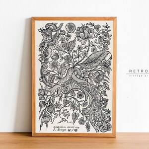 Botanical Textile Wall Art | Vintage Etching Printable | Black And White Prints Digital Download | BT1