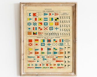 Nautical Flags Printable Wall Art | Antique French Poster Print | Nautical Decor | Gifts For Men | EP4